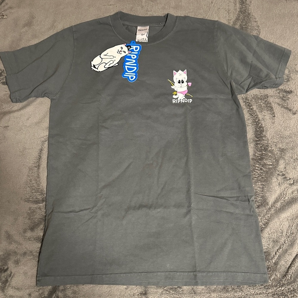 RIPNDIP Gray Cat Graphic T-Shirt New Size M